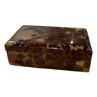 Tortoiseshell-Style Wood Box With Beveled Lid For Sale