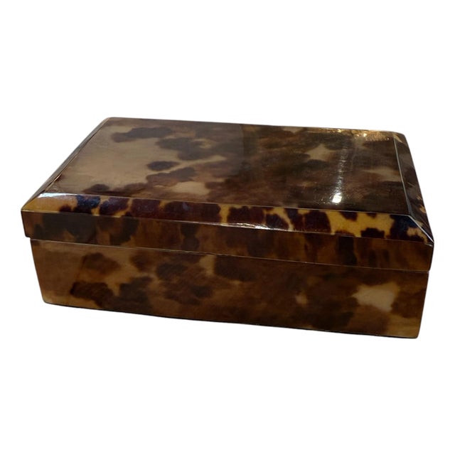 Tortoiseshell-Style Wood Box With Beveled Lid For Sale