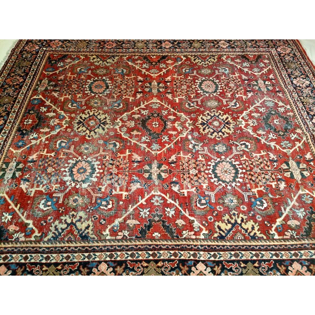 Red Antique Persian Mahal Sultanabad Rug, Hand-Knotted Wool, Geometric Pattern, 11x13, Red & Navy For Sale - Image 8 of 10
