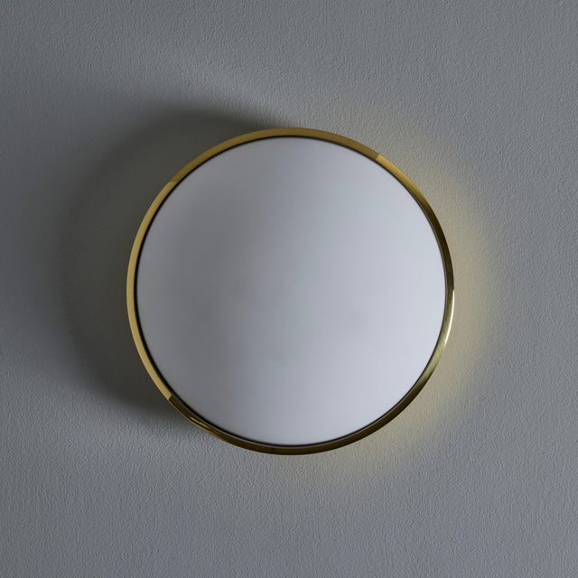 1960s Glashütte Limburg Brass & Opaline Glass Flush Mount in the Manner of Stilnovo For Sale - Image 10 of 12