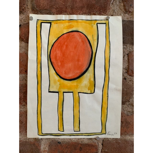 1967 "Abstract 1 Orange and Yellow" Original Painting Early Work by Michael Knigin For Sale In Dallas - Image 6 of 7