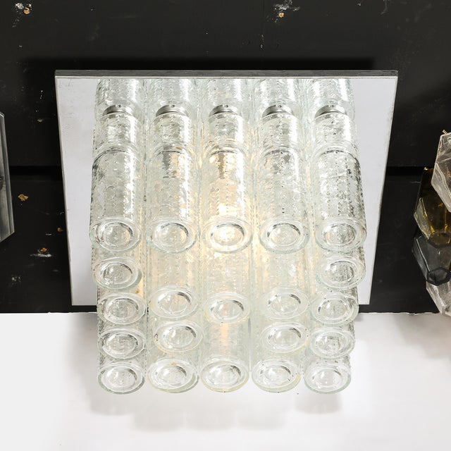 Mid-Century Modern Mid-Century Modern Molded Glass Cylinder Flush Mount in Chrome by Doria Leuchten For Sale - Image 3 of 18