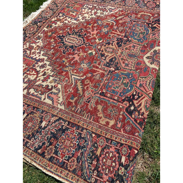Large Hand Knotted Antique Persian Heriz Rug For Sale - Image 11 of 13