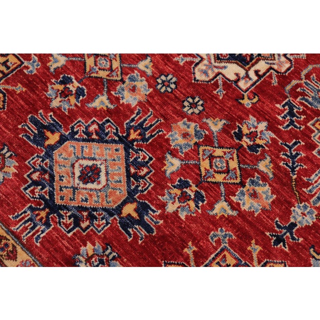 Shabby Chic Tribal Super Kazak Red/Beige Wool Rug - 5'7'' X 8'9'' For Sale - Image 4 of 10