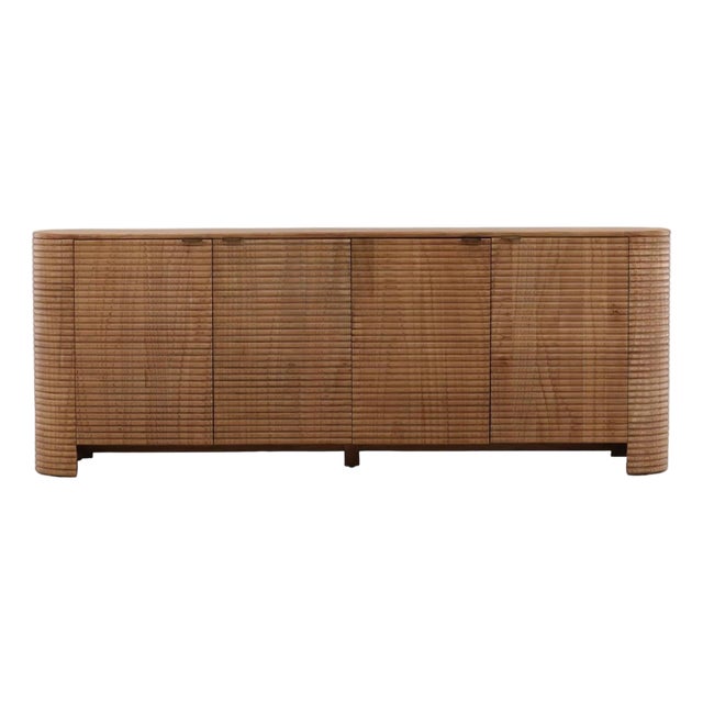 Organic Ribbed Wood Rounded Sideboard For Sale
