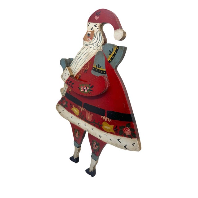 Wood Vintage Hand Painted Folk Art Wooden Santa For Sale - Image 7 of 7