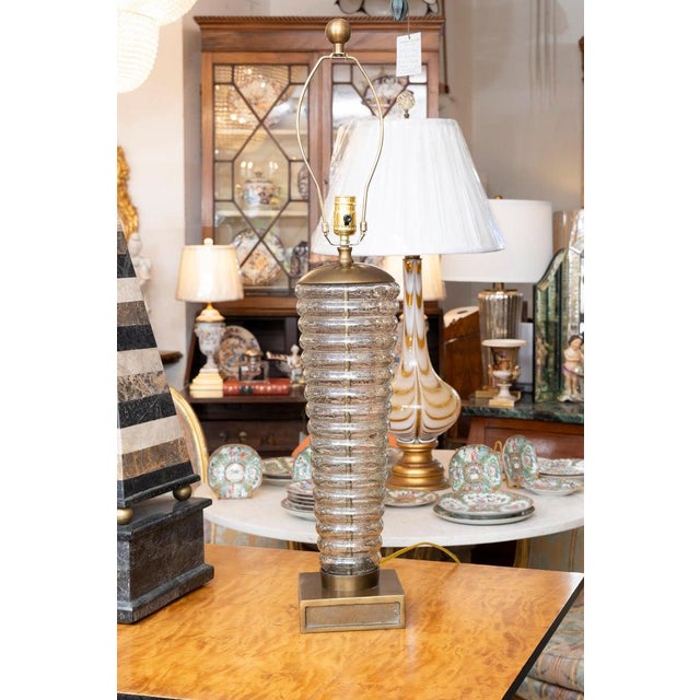 Contemporary Pair of Mid-Century Ribbed Glass Table Lamps For Sale - Image 3 of 6