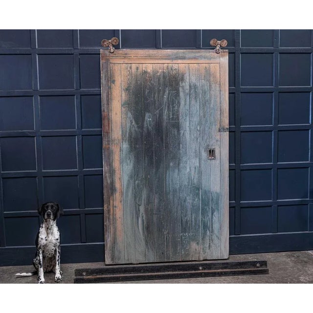 Antique 19th century english oversized sliding pine barn door from a north yorkshire barn, circa 1890. A great statement...