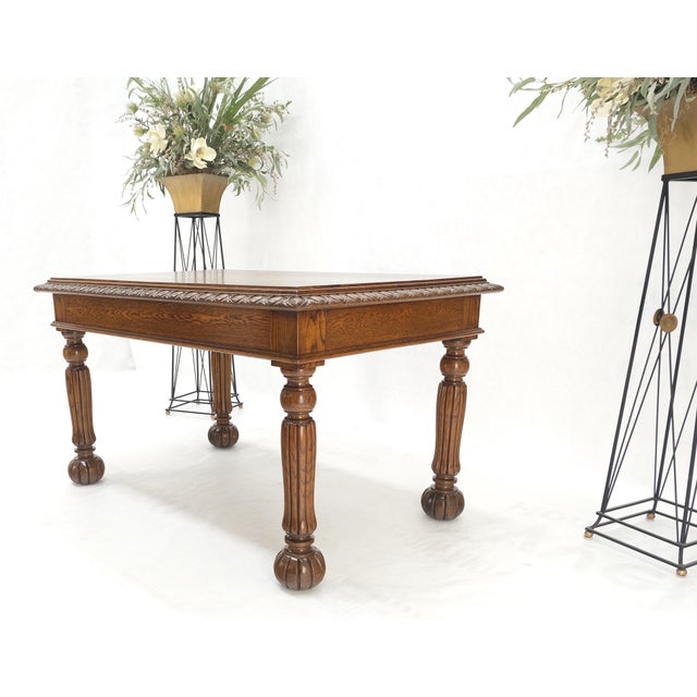 Heavy Fluted Carved Oak Legs 1 Drawer Arts & Crafts Desk Writing Table Clean! For Sale - Image 14 of 17