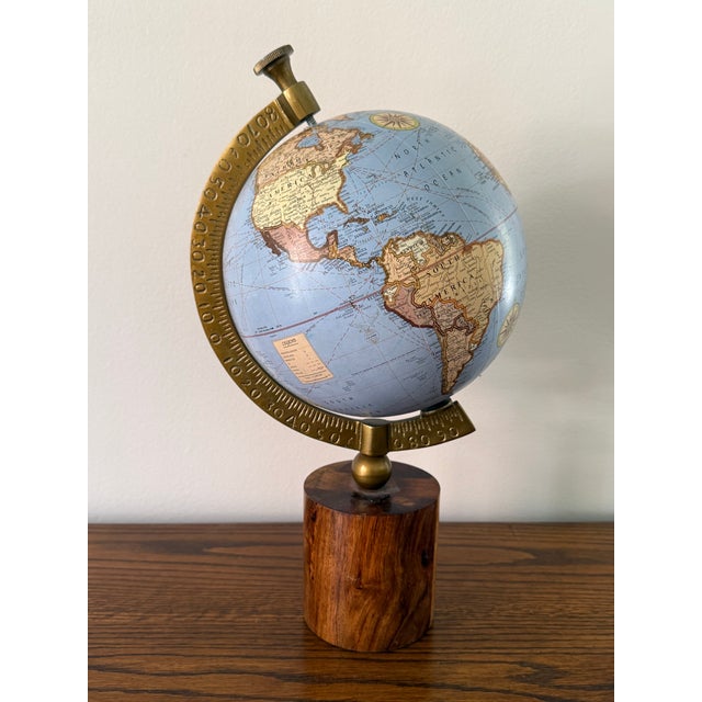 Blue Globe on Wooden Stand With Brass Meridian For Sale - Image 9 of 9