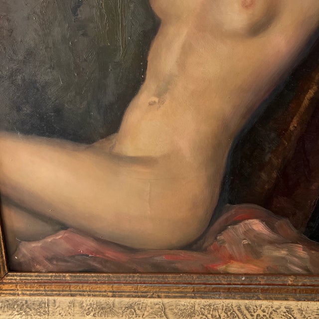 Tan 1900 German School Oil Painting on Board of a Reclining Female Nude, Framed and Signed For Sale - Image 8 of 10