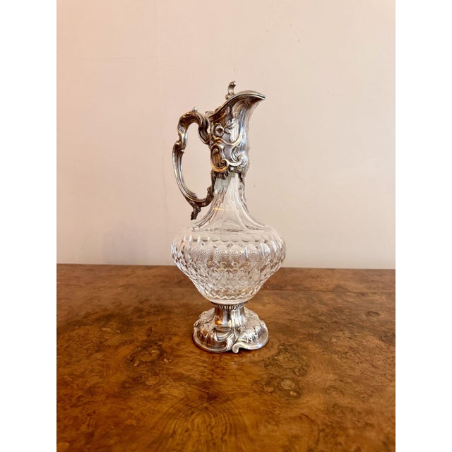1900 - 1909 Antique Cut Glass and Silver Plate Claret Jug, 1900 For Sale - Image 5 of 6