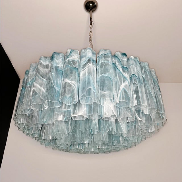 Large Murano Glass Chandelier with 101 Blue Alabaster Glass Tube, 1990s For Sale - Image 16 of 17