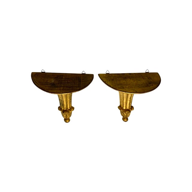 Late 20th Century Late 20th Century Wall Shelf Pair Bracket Florentine Style Shelves Vintage Hollywood Regency Decor For Sale - Image 5 of 7