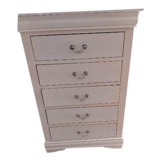 1990s White Coastal Style Wood Chest 5 Drawer For Sale