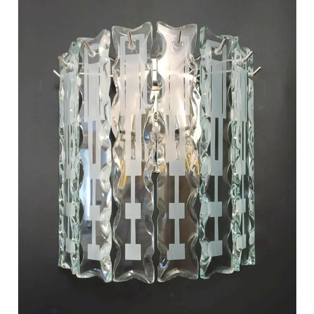 Vintage Italian wall sconces with deco beveled glass bars mounted on chrome frames / Made in Italy by Cristal Arte, circa...
