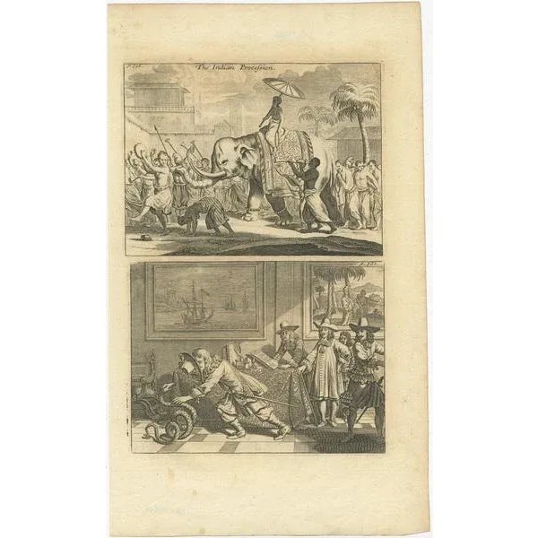 Two images on one sheet titled 'The Indian Procession'. The upper image shows a Procession of monks in Ceylon. A group of...