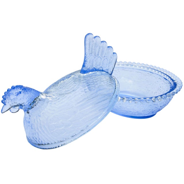 Cornflower Blue Mid 20th Century Handblown Blue Americana Glass Hen-Figurine Centerpiece For Sale - Image 8 of 9
