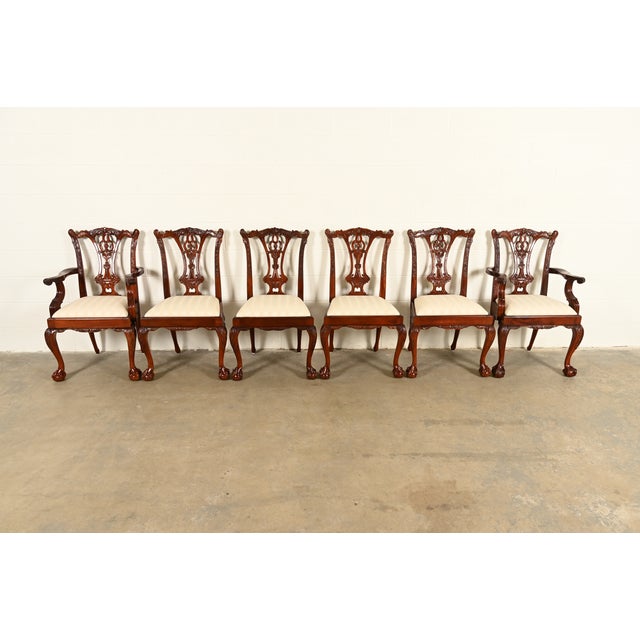 An outstanding set of six Chippendale or Georgian style dining chairs In the manner of Baker Furniture USA, Circa 1980s...