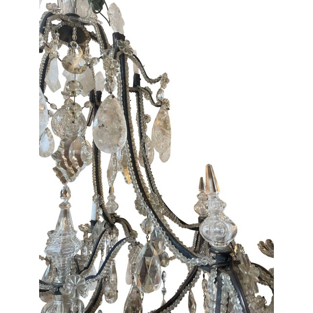 Early 20th Century Venetian Wrought Iron, Rock Crystal & Cut Glass Chandelier For Sale In Los Angeles - Image 6 of 8