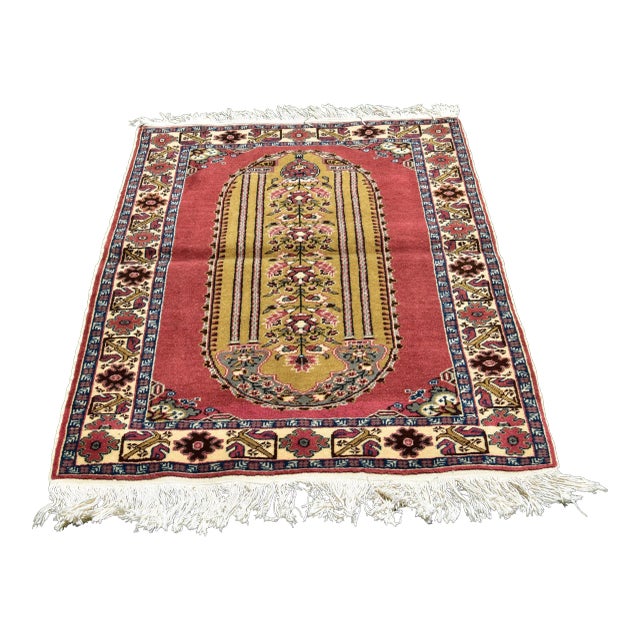 1960s Vintage Turkish Floral Desing Red Handmade Kayseri Rug For Sale
