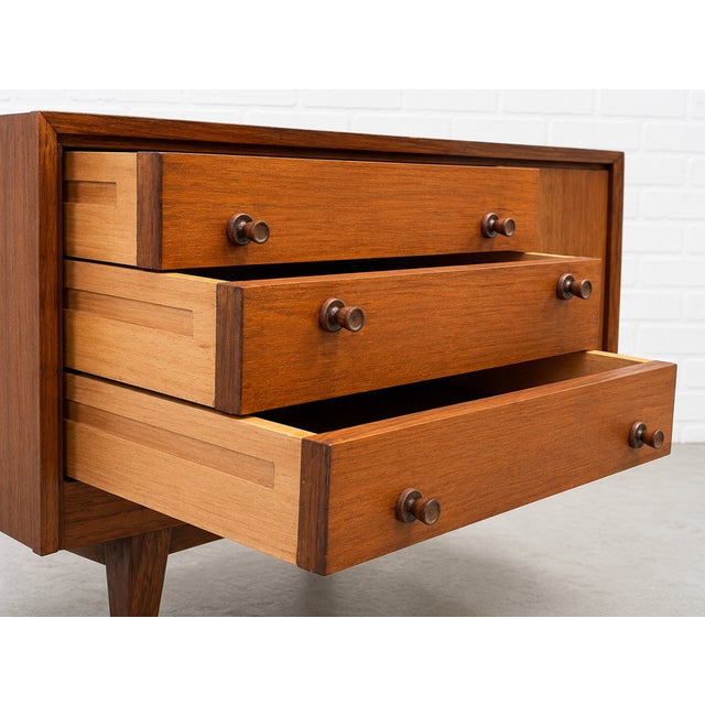 Compact Mid Century Modern Teak Cabinet | Petite Danish Modern Small Credenza | Apartment Size Tv Stand, C. 1960’s For Sale - Image 10 of 16