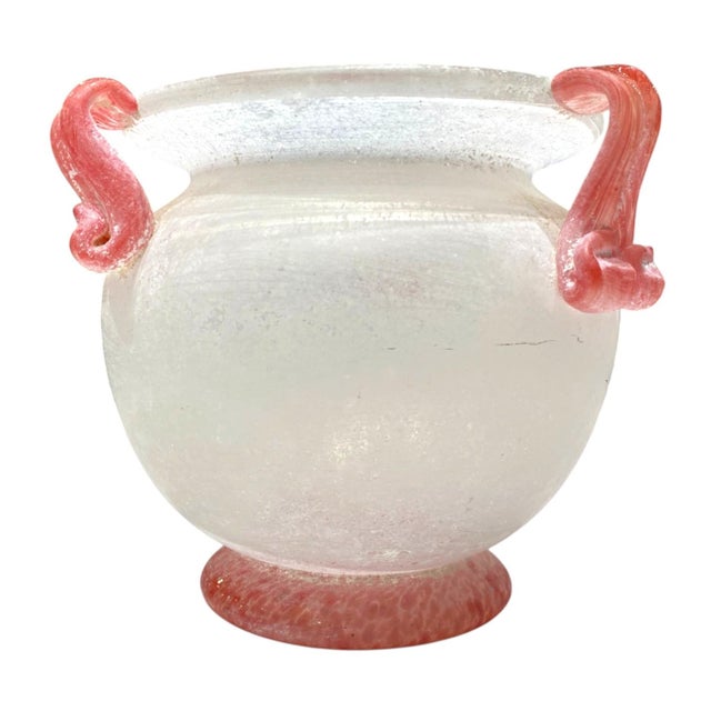 White Murano Art Glass Bowl "Scavo" Italian Seguso White Red Vase Planter Decor For Sale - Image 8 of 12