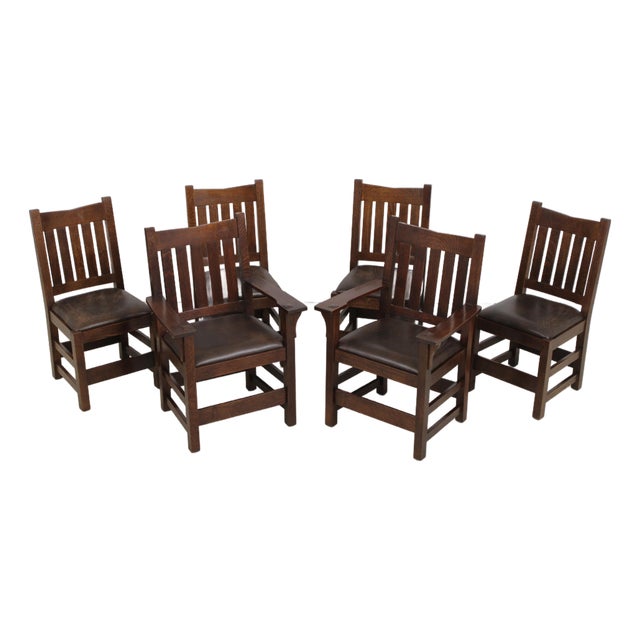 Set of 6 Stickley Mission Oak Dining Chairs For Sale