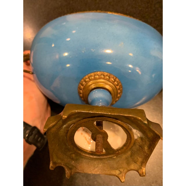 Antique French Sèvres-Style Turquoise Porcelain Compote With Gilt Bronze Mounts For Sale - Image 11 of 13