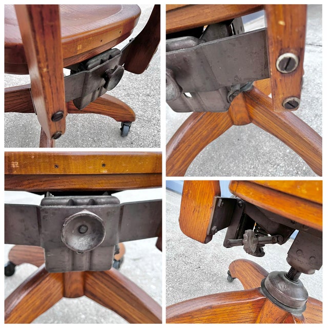 Vintage Solid Oak Banker's or Typist Office Chair on Casters | Gunlocke Style For Sale - Image 12 of 12