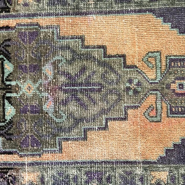 1990s Turkish Distressed Pastel Woven Purple Pink and Peach Runner Rug or Pillow Fabric 1′8″ × 4′1″ For Sale - Image 5 of 7