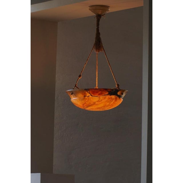 Vintage French Art Deco Rope and Alabaster Pendant Light, 1930s For Sale - Image 4 of 12