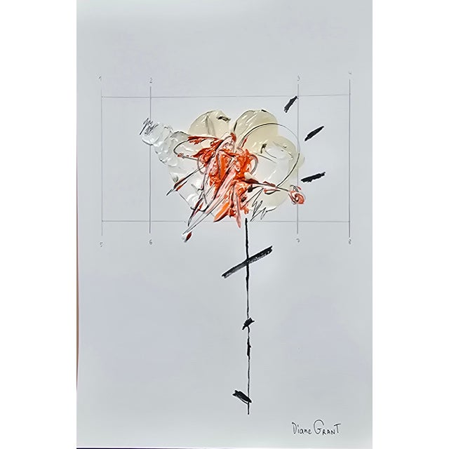 Organic Modern Minimalist Flower Study. Oil and pencil on high quality 'Hahnemuhle' Canvas Grain Fine Art paper. Original...