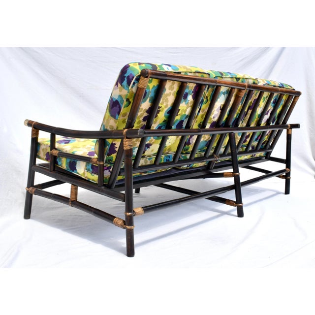 Superb 1950's Rattan, Cane and Brass Sofa by John Wisner for Ficks Reed For Sale In Philadelphia - Image 6 of 11