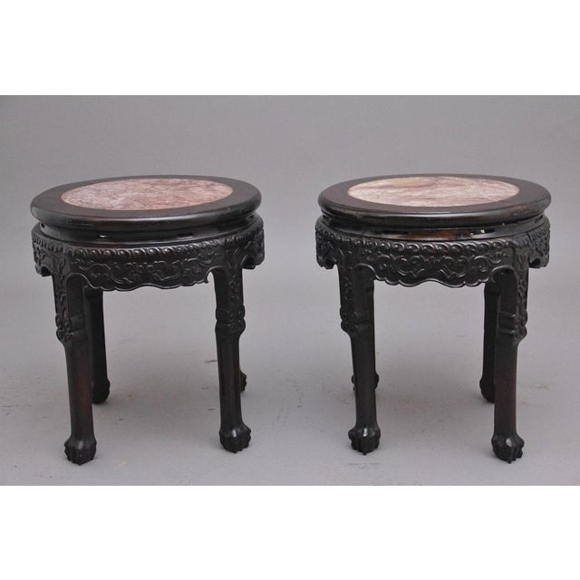 Chinese Carved Hardwood Occasional Tables, 1880s, Set of 2 For Sale - Image 4 of 11