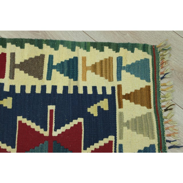 1960s 1960s Turkish Vintage Handmade Navy Blue Handmade Oushak Kilim Runner Rug For Sale - Image 5 of 12