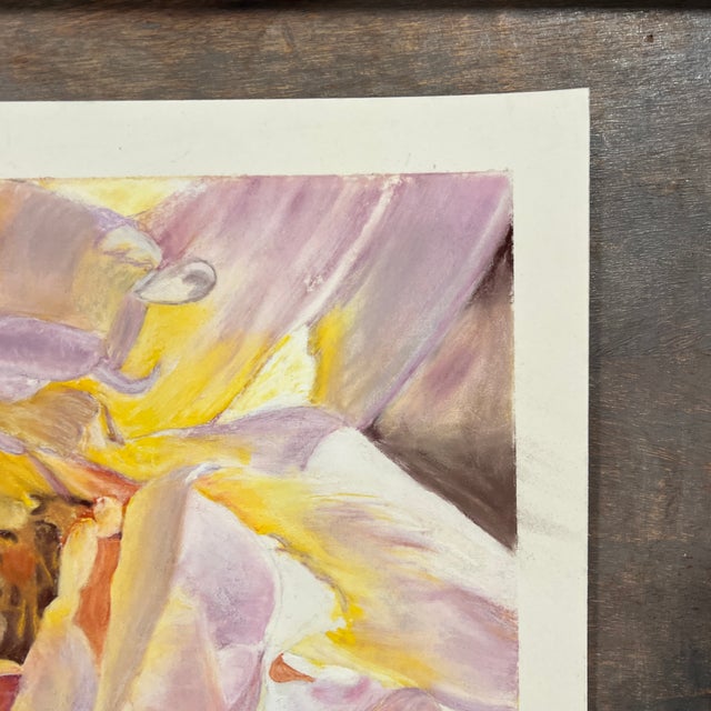 Paper 1990s Original Signed Oil Pastel Floral – Pink, Yellow & White Flower, Unknown Artist For Sale - Image 7 of 7