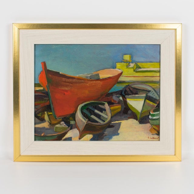 Old Boats in Provence, Oil on Canvas Painting by Felix Eugene Bellenot, Circa 1930 For Sale - Image 10 of 16