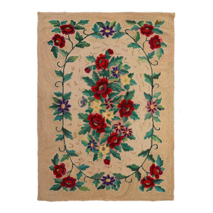 4'x6' Vintage American Hooked Rug | Antique American Floral Area Rug