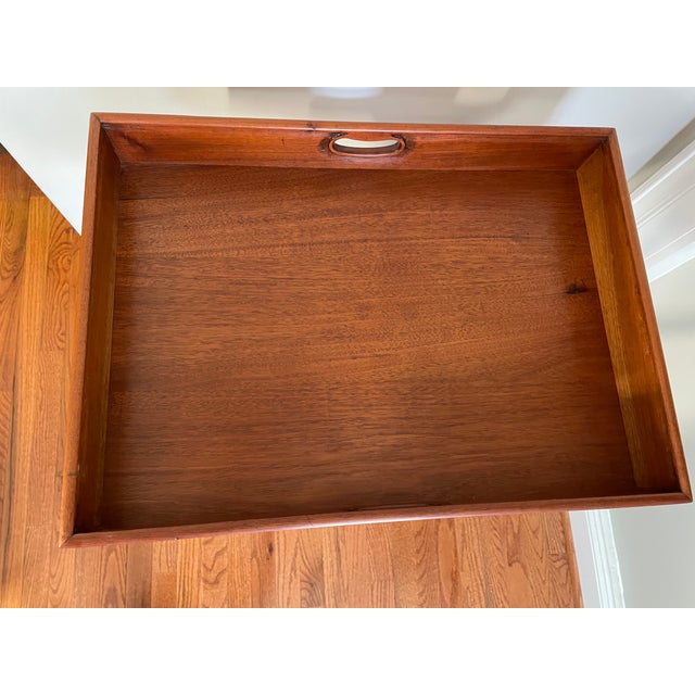 A well-crafted 19th-century English butler’s tray on folding stand in solid mahogany, this piece is suitable as a butler’s...