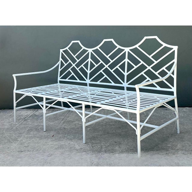 Vintage Outdoor Chinese Chippendale Cast Aluminum Sofa For Sale - Image 10 of 12