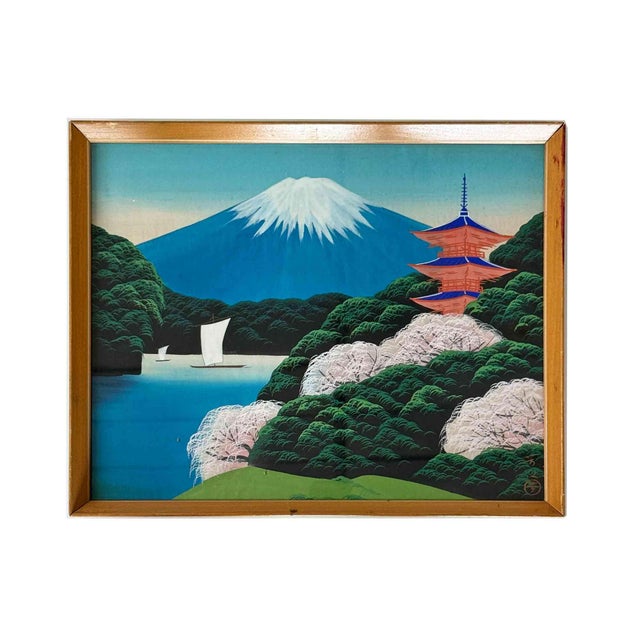 Blue Vintage Japanese Landscapes Reproduction Prints - A Pair For Sale - Image 8 of 8