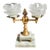 1950s Art Nouveau Style Double Arm Table Lamp With Frosted Floral Shaped Art Glass Shades For Sale