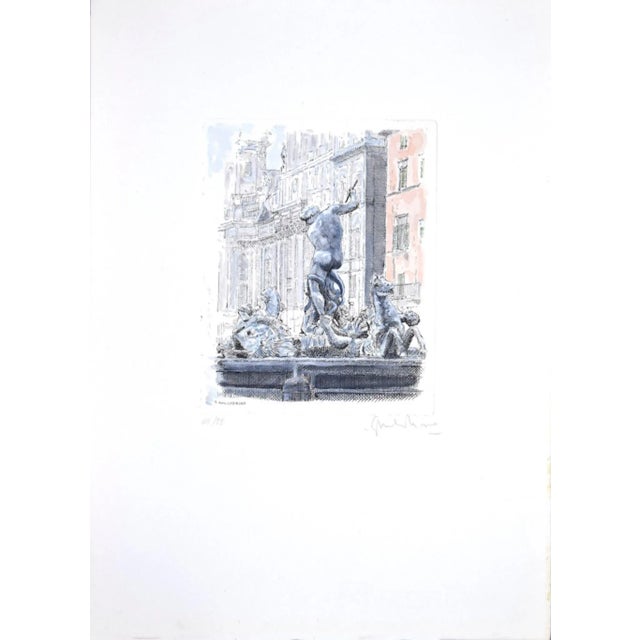 Navona Square is an original etching realized in the 1960s by Giuseppe Malandrino. Original hand-colored etching. Hand-...