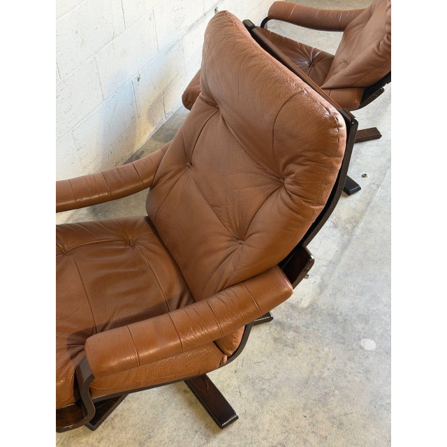Pair of Brown Leather Swivel Lounge Chairs Danish Mid-Century Modern 1970s For Sale - Image 11 of 13