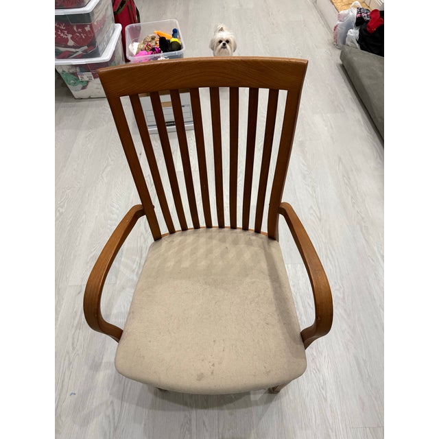 Copper Teak Dining Room Set With 8 Solid Teak Chairs, Buffet and Hutch, 2 Leaves For Sale - Image 8 of 12