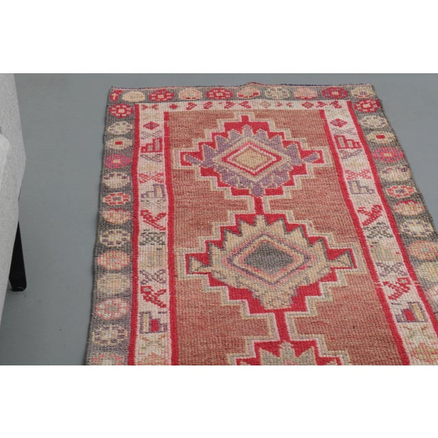 1970s Vintage Turkish Oushak Handmade Wool Cotton Pink Runner Rug For Sale - Image 6 of 11