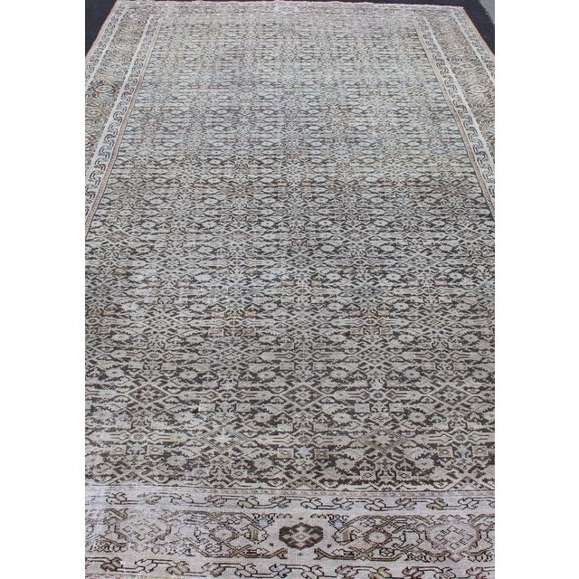 Early 20th Century Wide Gallery Rug Persian Malayer With Geometric Design Charcoal & Citron Green 8'2 X 14'0 For Sale - Image 5 of 14