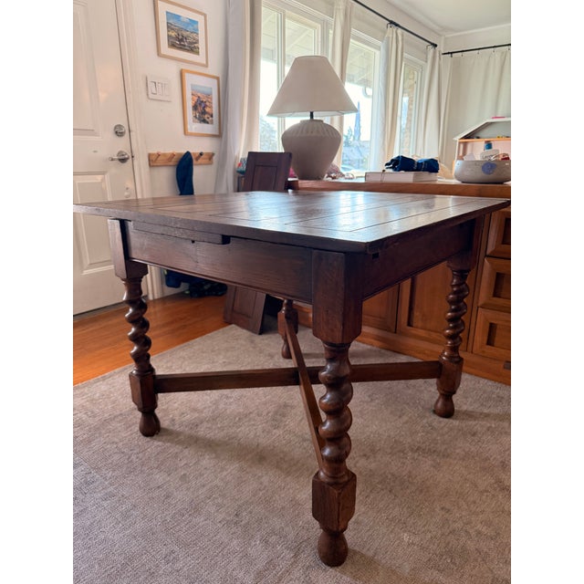 Vintage Jacobean Revival Solid Wood Dining Table With Barley Twist Legs For Sale In San Francisco - Image 6 of 9