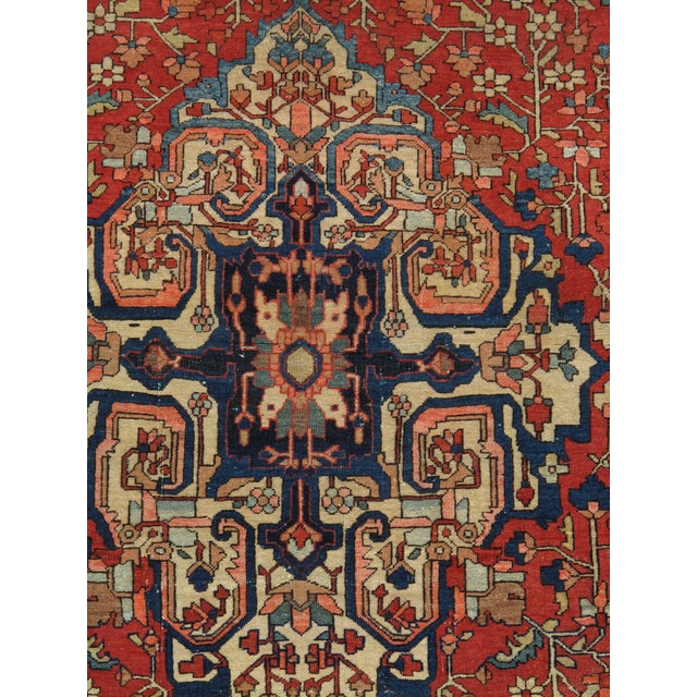 Antique Farahan Sarouk Rug, Handmade Oriental Rug, Rusty Red Navy Blue Very Fine For Sale - Image 14 of 18